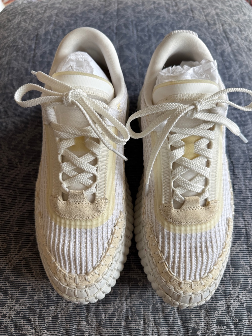 Chloe Nama Cream & White Knit Lace-Up Sneakers